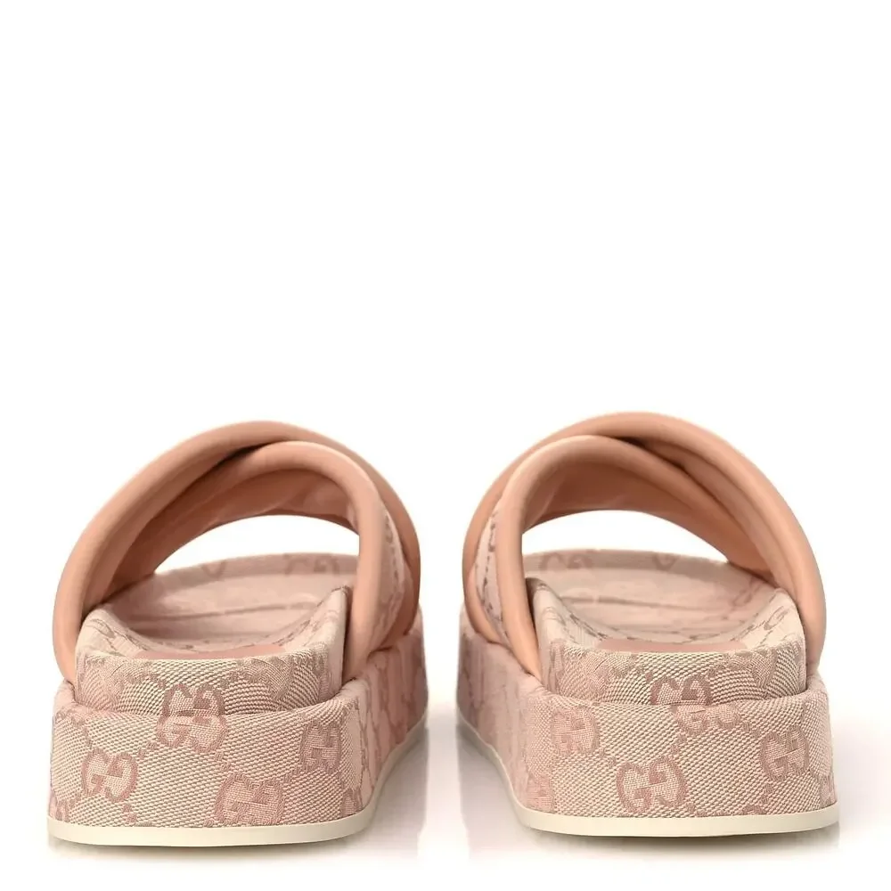 Gucci GG Canvas Pink Platform Slides 816798 Women's 38.5 US 8.5 NEW